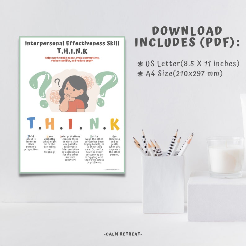 Think Skill DBT Think Skill Handout: Emotion Regulation Therapy Poster (digital ...