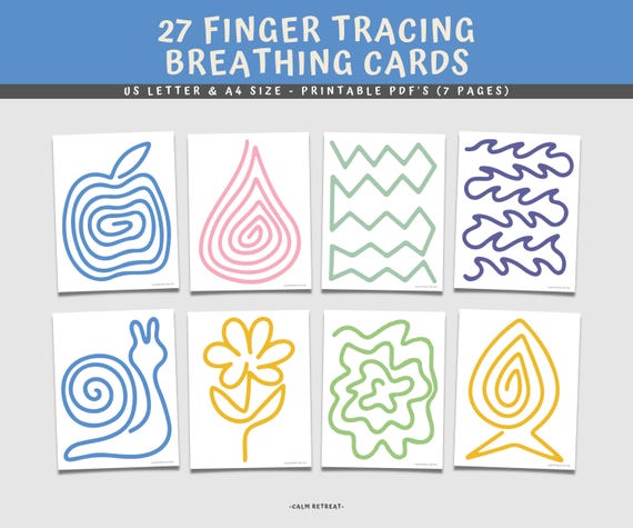 Printable Finger Tracing Calming Cards: Kids Mindfulness Activity (Digital Download)