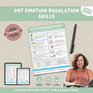 DBT Emotion Regulation Coping Skills Printable Handout, Dialectical Behavior Therapy Counseling Poster, Mental Health Therapist PDF