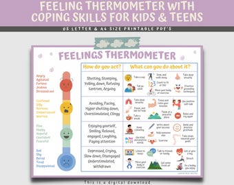 Feelings Thermometer Chart: Coping Skills, Emotions Poster (Digital Download)