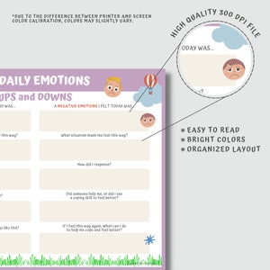 My Daily Emotions Worksheet: Social Emotional Learning, Therapy ...
