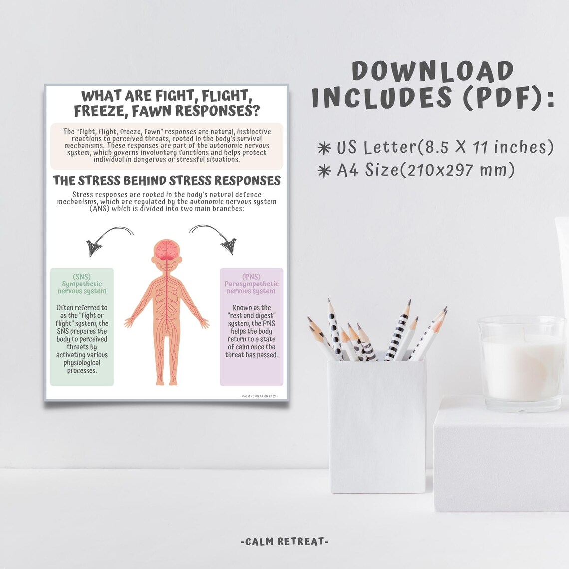 What Are Fight, Flight, Freeze, Fawn, Responses Printable, Stress ...