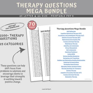 Therapy Questions Bundle, Therapy Worksheet, Therapy Cheat Sheet, Motivational Interviewing, Conversation Starters, One Liners Prompts