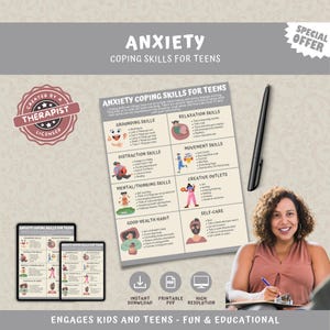 Anxiety Coping Skills Handout for Teens: Calming Techniques (Digital Download)