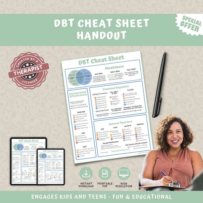 DBT Skills Cheat Sheet: Borderline Personality, Therapy Worksheet (PDF ...