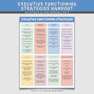 Executive Functioning Strategies, ADHD worksheets, Autism, Mental Health, Therapeutic Aids, Psychologist Handouts, Therapy, CBT