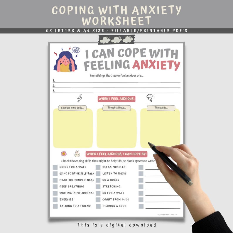 Anxiety Coping Skills Worksheet for Kids & Teens (digital Download) - Etsy