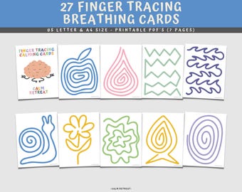 Printable Finger Tracing Calming Cards: Kids Mindfulness Activity (Digital Download)