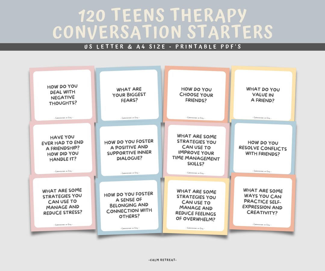 Teen Therapy Conversation Starter Cards: Mental Health, DBT CBT ...