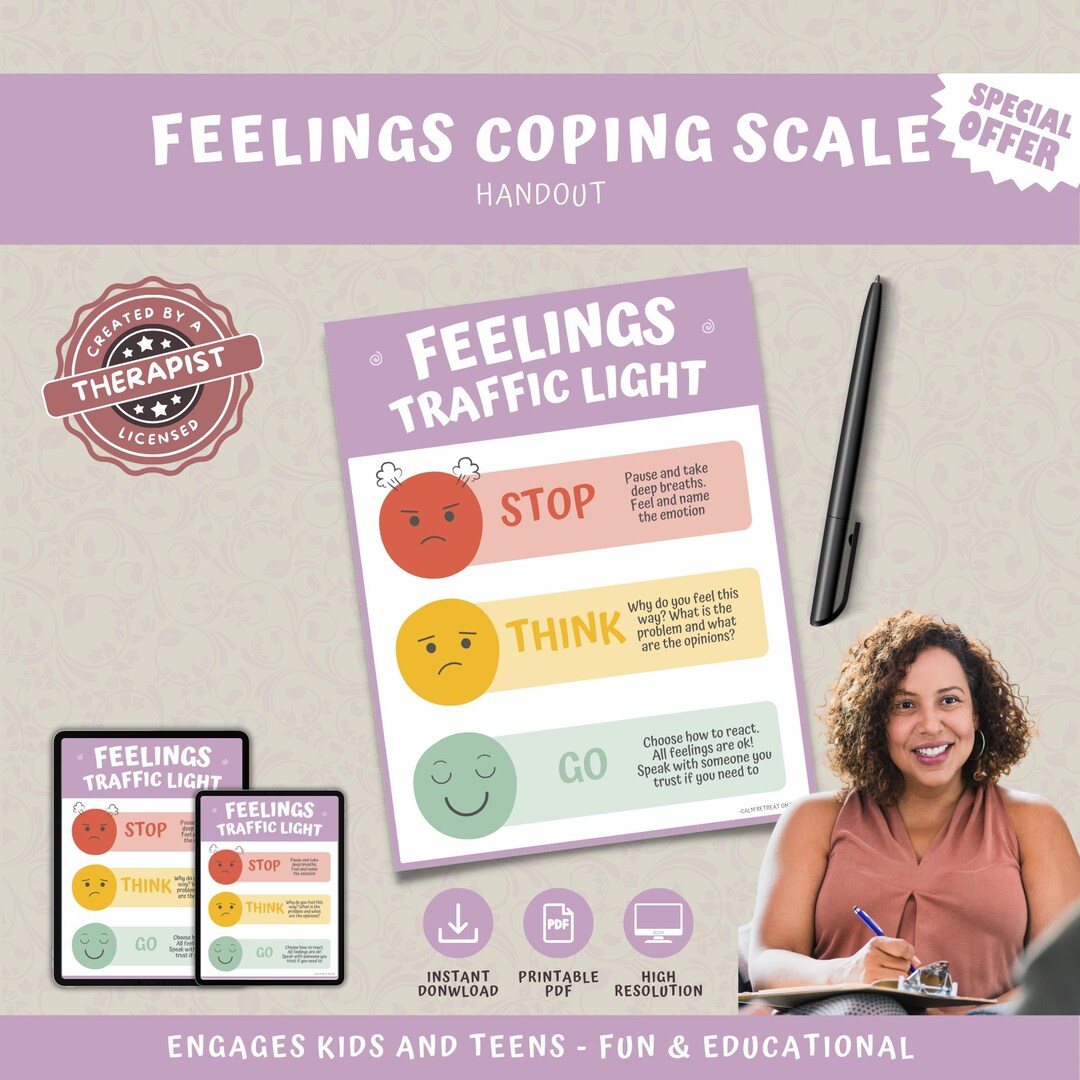 Feelings Traffic Light Handout: Kids Teens Coping Skills (digital ...