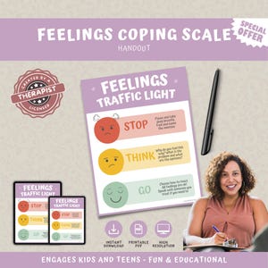 Feelings Traffic Light Handout: Kids Teens Coping Skills (Digital Download)
