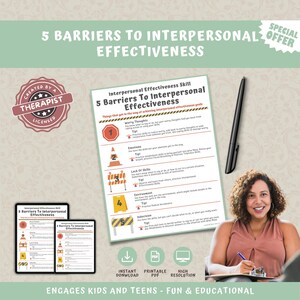 DBT Barriers To Interpersonal Effectiveness Handout, Dialectical Behavior Therapy Counseling Poster, Mental Health Therapist Children, DBT