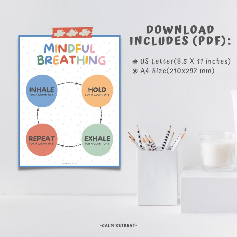 Mindful Breathing Poster, Calming Corner, Feeling Poster, Therapy ...