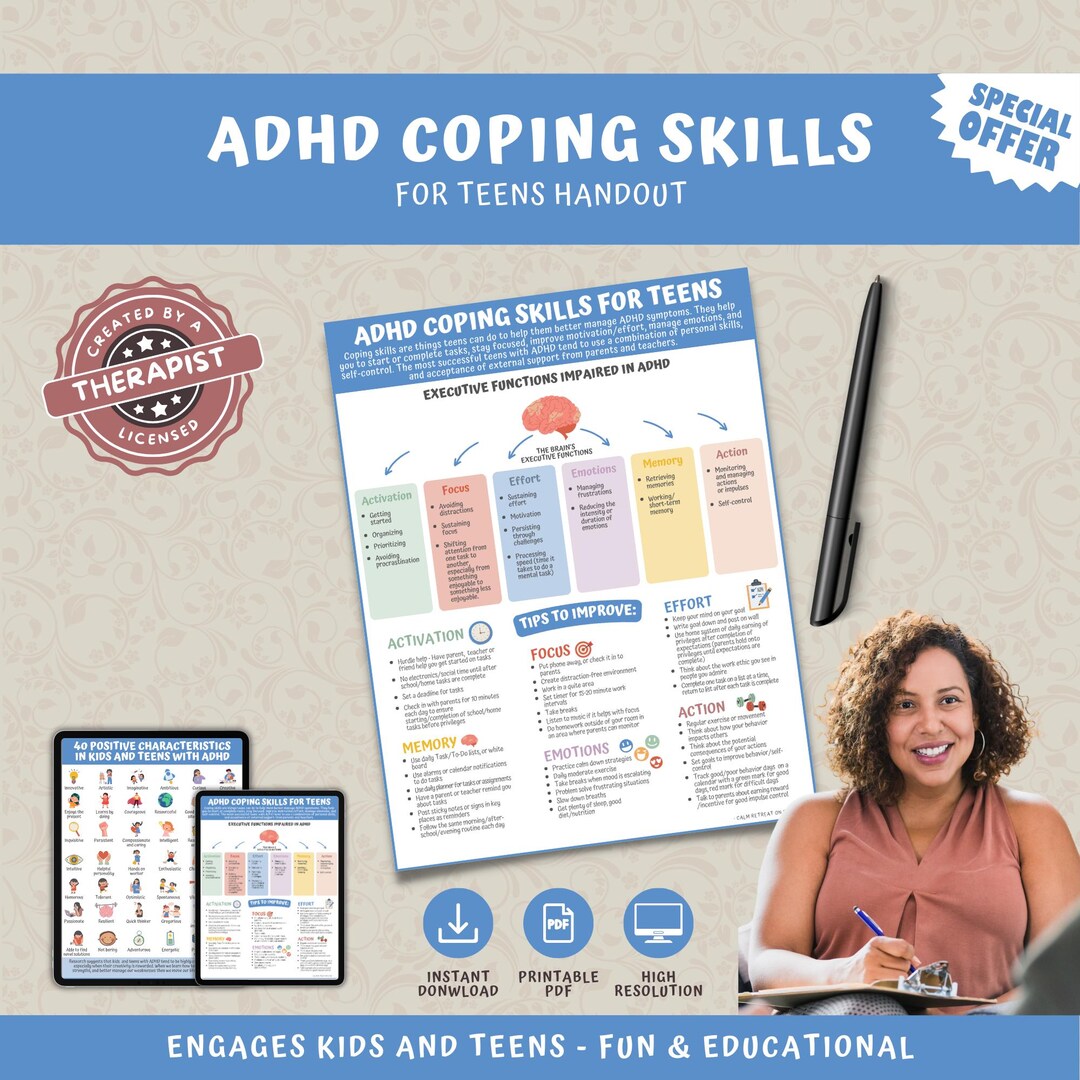 ADHD Coping Skills Handout Poster for Teens: Executive Functioning ...