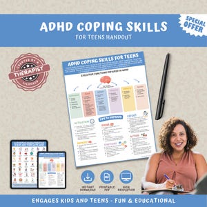 ADHS Bewältigungsfähigkeiten Handout Poster für Teens: Stressbewältigungs- und Stressbewältigungskonzepte (PDF-Download)