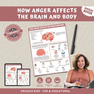 Anger Affects on Brain & Body Handout for Kids Teens, Mental Health Therapy, Understanding Anger, Neuroscience Physiology Therapy Handout