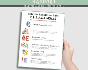 DBT Skills Handout: Emotion Regulation, Therapy Counseling Poster (PDF Download)