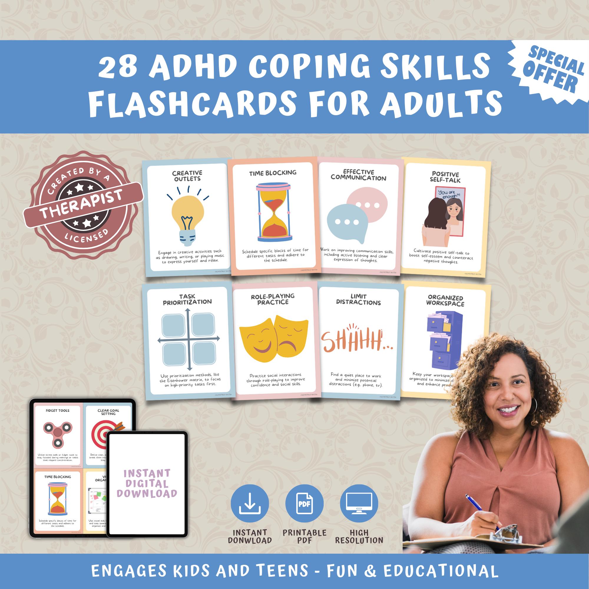 ADHD Coping Skills Flashcards for Adults: Grounding & Calming ...