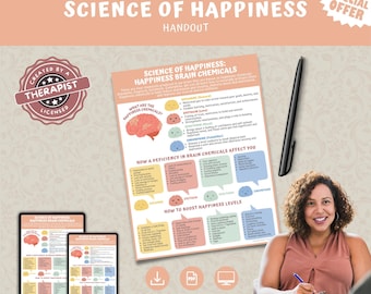 Happiness Brain Chemicals Handout for Kids, Teens & Adults, Good Mood Mental Health Habits, Dopamine Oxytocin Serotonin Endorphins