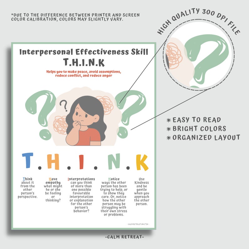 Think Skill DBT Think Skill Handout: Emotion Regulation Therapy Poster (digital ...