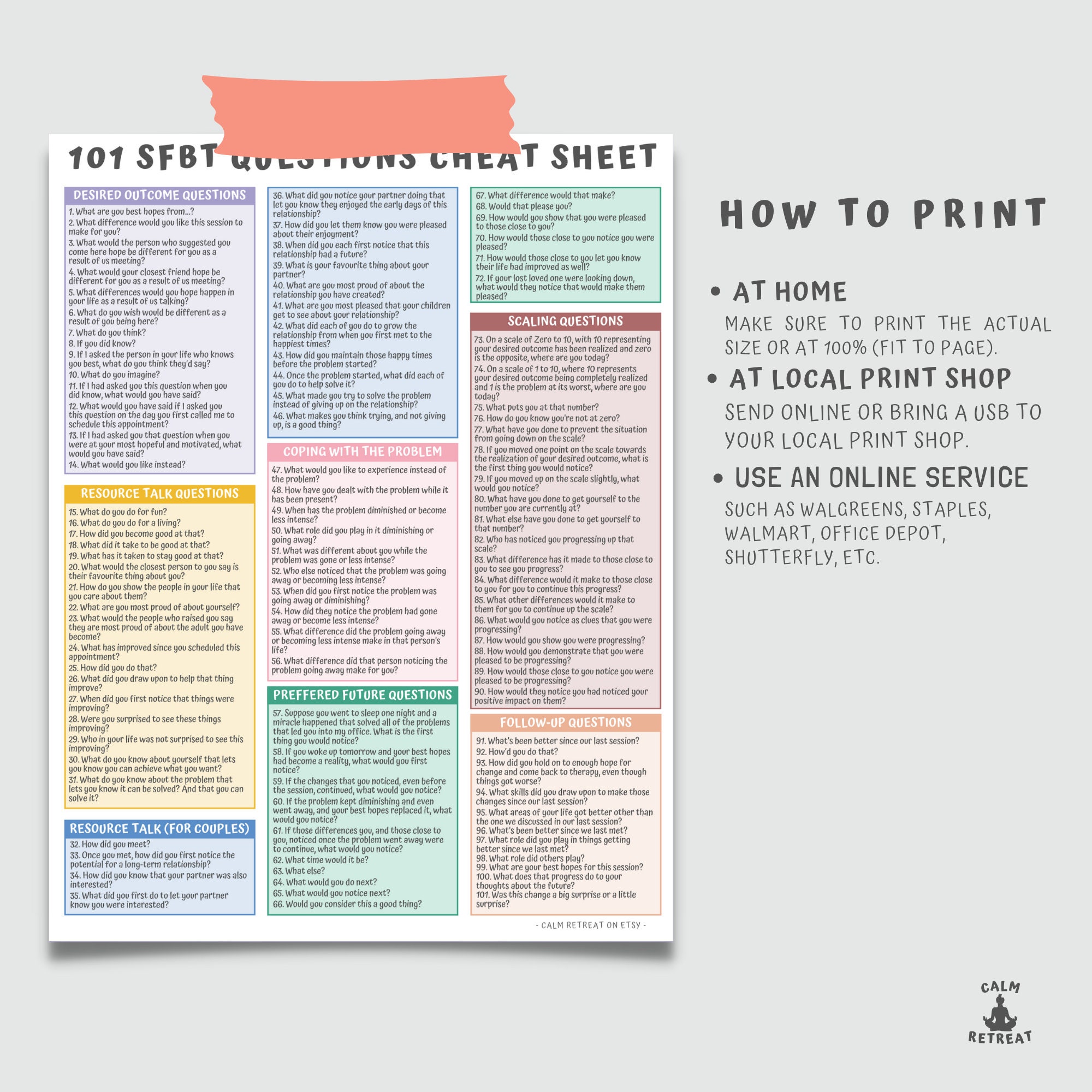 SFBT Therapy Cheat Sheet: Solution Focused Therapy Questions for ...