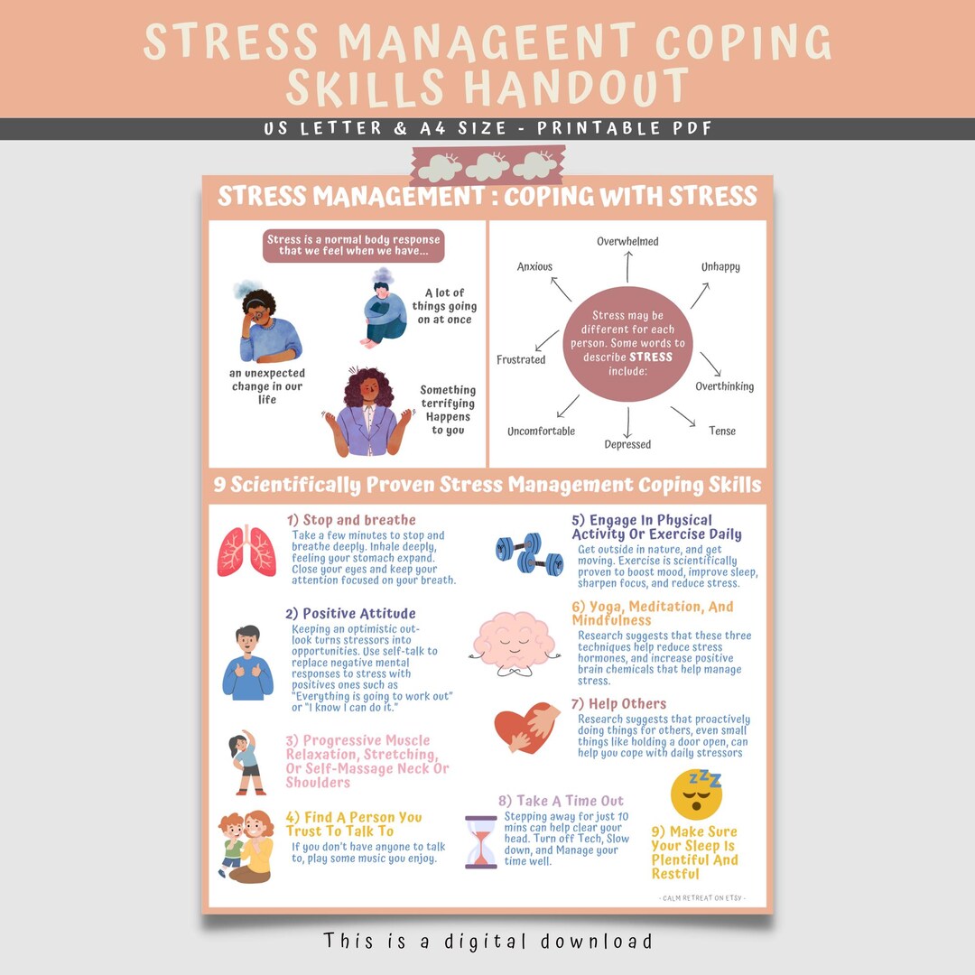 Stress Management Coping Skills Handout: Mental Health Printable (PDF ...