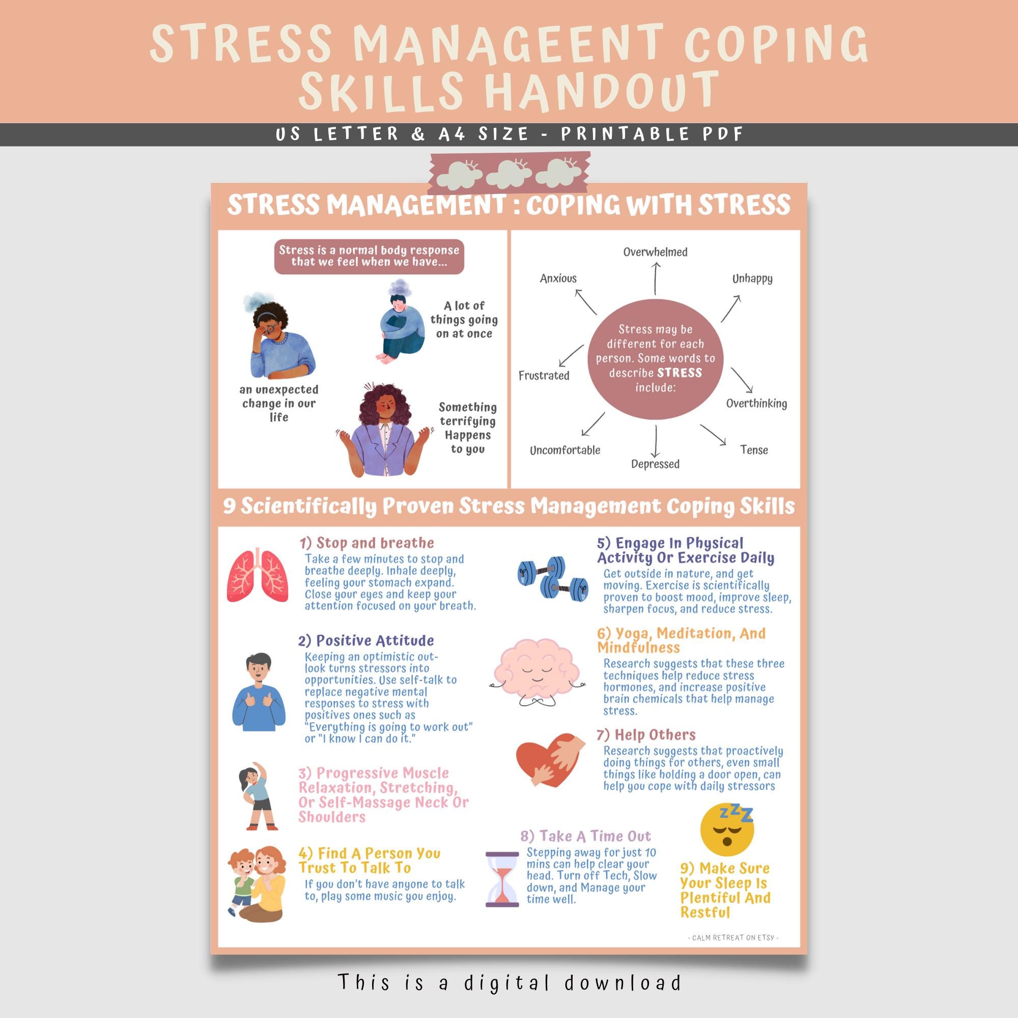 Stress Management Coping Skills Handout: Mental Health Printable (PDF ...