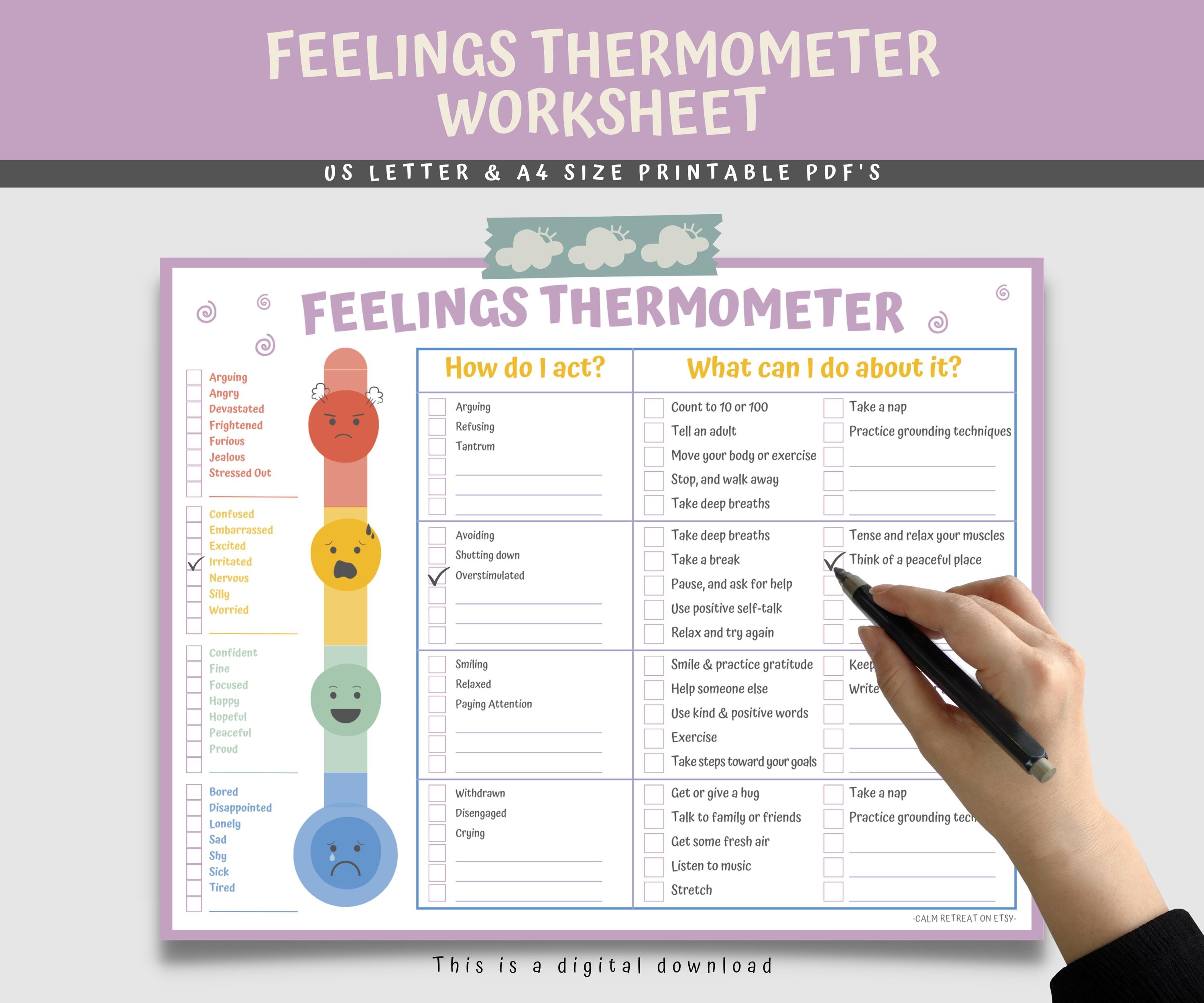 Feelings Thermometer Worksheet: Printable Coping Skills for Kids (PDF ...
