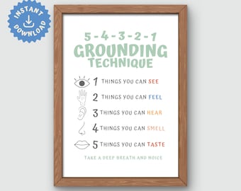 Grounding Technique Poster: Calming Strategies, Mental Health (Digital Download)