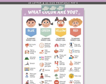 Kids Coping Skills Chart: Zones of Regulation, Calm Down Strategies (Digital Download)