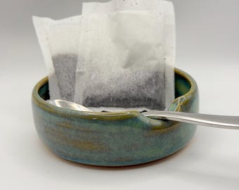 Handmade Pottery Tea Bag Rest | Wheel Thrown Ceramic Spoon Rest |
