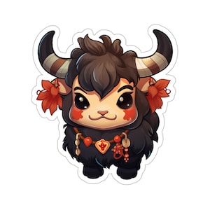 Whimsical and Adorable Kawaii Sticker of a Chinese Zodiac Ox - Lunar New Year Ox Sticker - Cute and Playful for Good Fortune and Prosperity