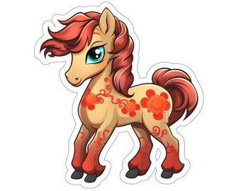 Adorable and Energetic Kawaii Sticker of a Chinese Zodiac Horse - Lunar New Year Horse - Cute and Playful for Strength and Freedom