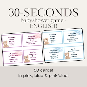 30 SECONDEN babyshowerspel - 50 kaarten - leuk - blauw en roze - jongen en meisje