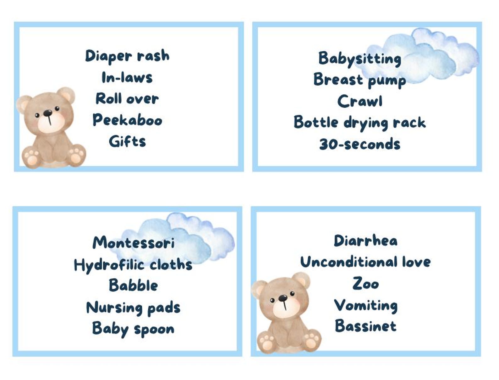30-SECONDS Babyshower Game - 50 Cards - Fun - Blue and Pink - Boy and ...