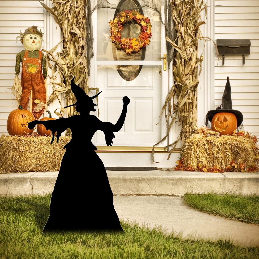 Halloween Metal Witch Sign, Metal Halloween Decor, Halloween Garden Witch Decor, Metal Outdoor ...