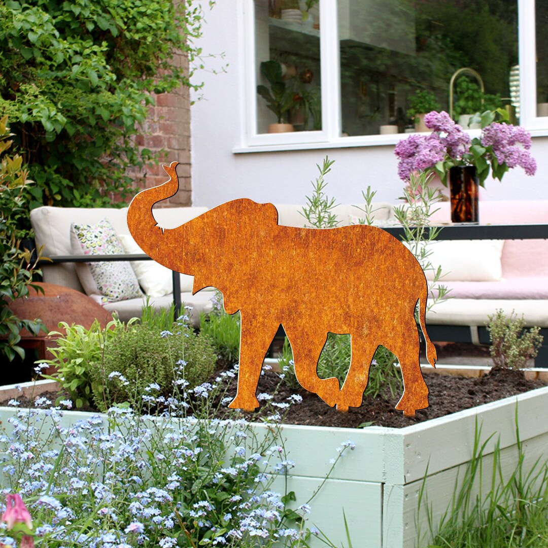 Garden Metal Elephant Decor Stake Rusty Metal Courtyard Etsy