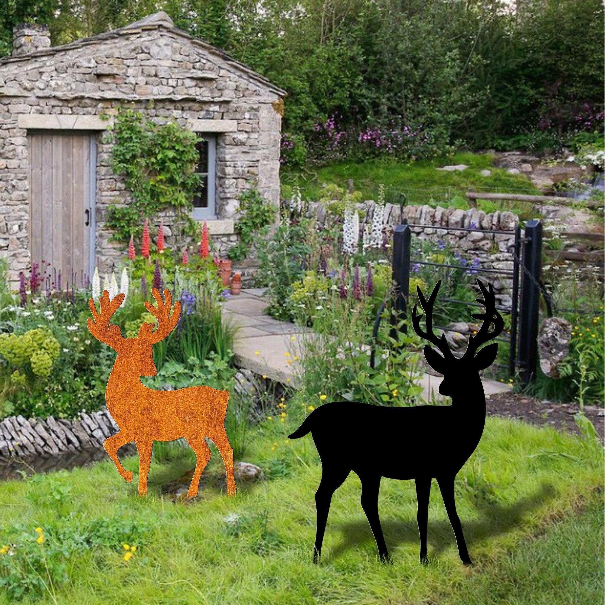 Deer Metal Garden Sign Rusty Metal Deer Art Metal Garden Decor Metal Deer Garden Stake Art