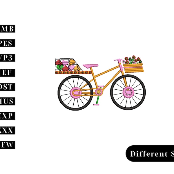 Bike with flowers embroidery design,instant download,