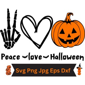 Peace love halloween| Peace love Svg| Spooky season svg| Peace love bundles| Happy Halloween svg| Trendy Halloween Png| Skeleton hand svg