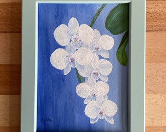 Weiße Orchidee, Gouache auf Leinwand, 13x18cm, kein Druck sondern ein Original