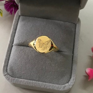Anello con sigillo a farfalla vintage: argento sterling 925 inciso, oro vermeil