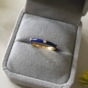 Colorful Enamel Band Ring - Blue Enamel Stacking Ring- Gold enamel ring - Full Eternity Enamel Minimal Ring - Cubic Zirconia Enamel Ring