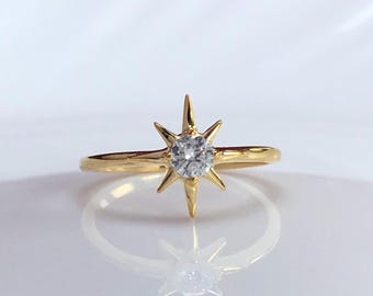 Dainty Polaris Star Ring: Sterling Silver Celestial Jewelry star burst ring