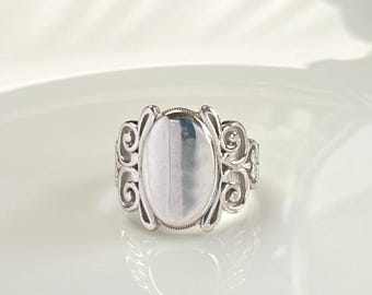 Art Deco Signet Ring, Sterling Silver, Custom Letter Ring, Personalized Ring, Initial Name Ring, Designer Signet Ring, Mens Signet ring