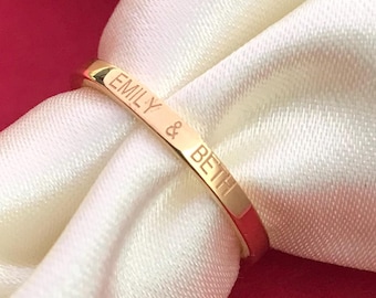 Personalized Ring, Custom Name Ring, Both Sides Engraved Band Ring, Unisex Stacking Name Rings, Skinny Custom Ring, Anniversary Gift for Her