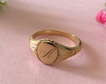 Vintage signetring - Graverad bokstavssignetring - Silversignetring - Initial Vintage ring - Personlig gåva - Anpassad initialring