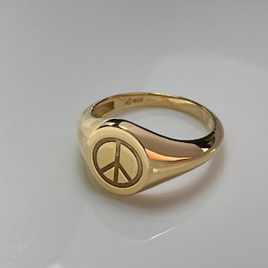 925 Sterling Silver Peace Sign Ring, Classic Gold Peace Sign Ring, Minimalist Gold Ring, Peace Sign Dainty Ring, Gift for Women, Signet Ring