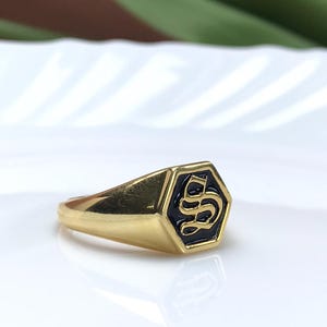 Anillo de sello con inicial personalizado en plata de ley, anillo de sello de esmalte negro, anillo con monograma para hombre y mujer, anillo con inicial de oro, anillo con inicial