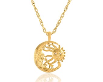 Sun & Moon Gold plated Necklace - Sun pendant Necklace - Dainty Diamond Necklace - Sun Charm Necklace - Party Wear Necklace - Gift For Her
